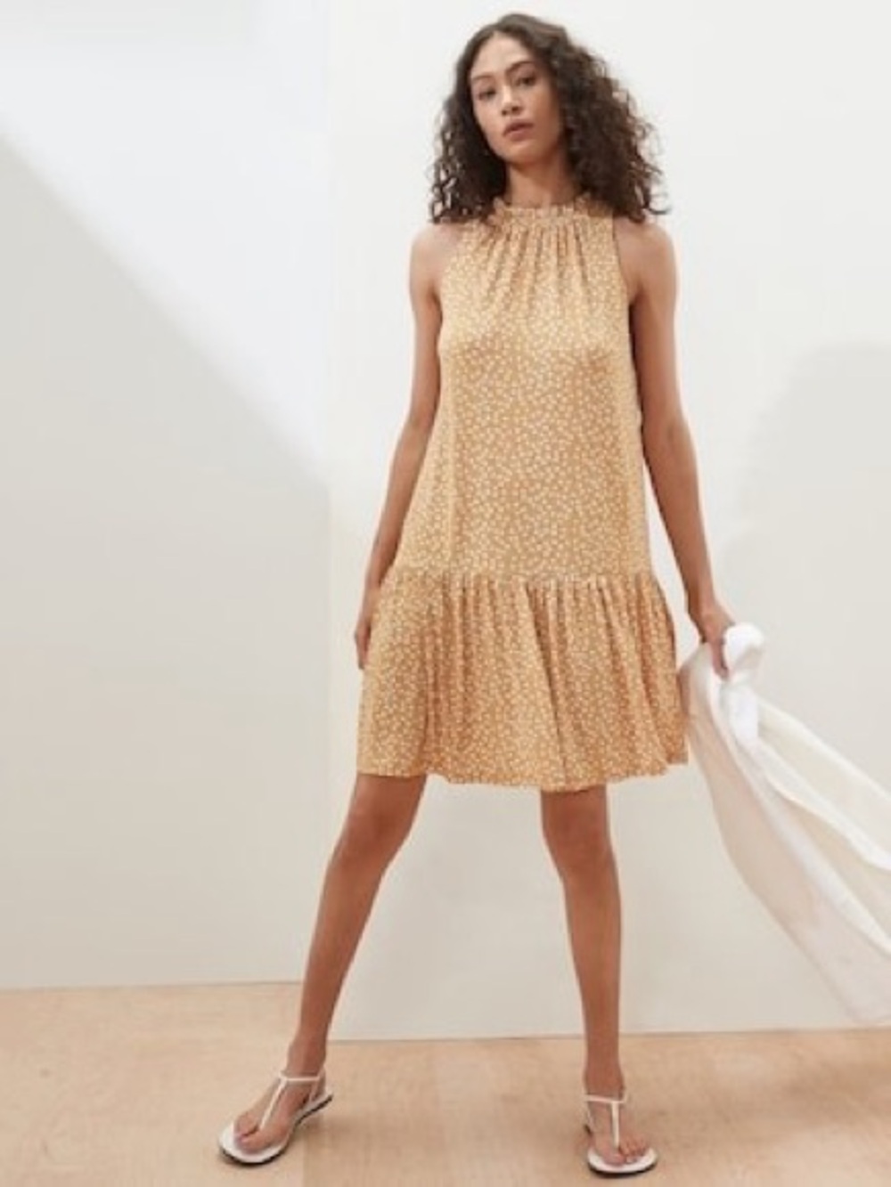 Banana Republic Floral Mini Dress | Smocked Halter | Mustard | Medium Tall Boho